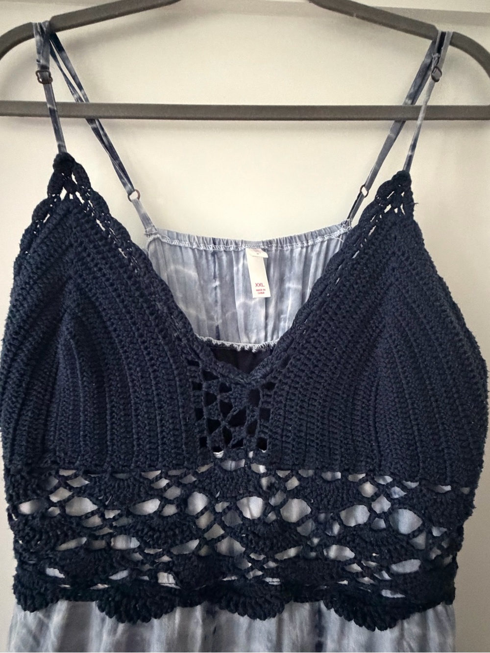 Xhilaration Navy Crochet Top Tie Dye Maxi Dress with Lined Bodice